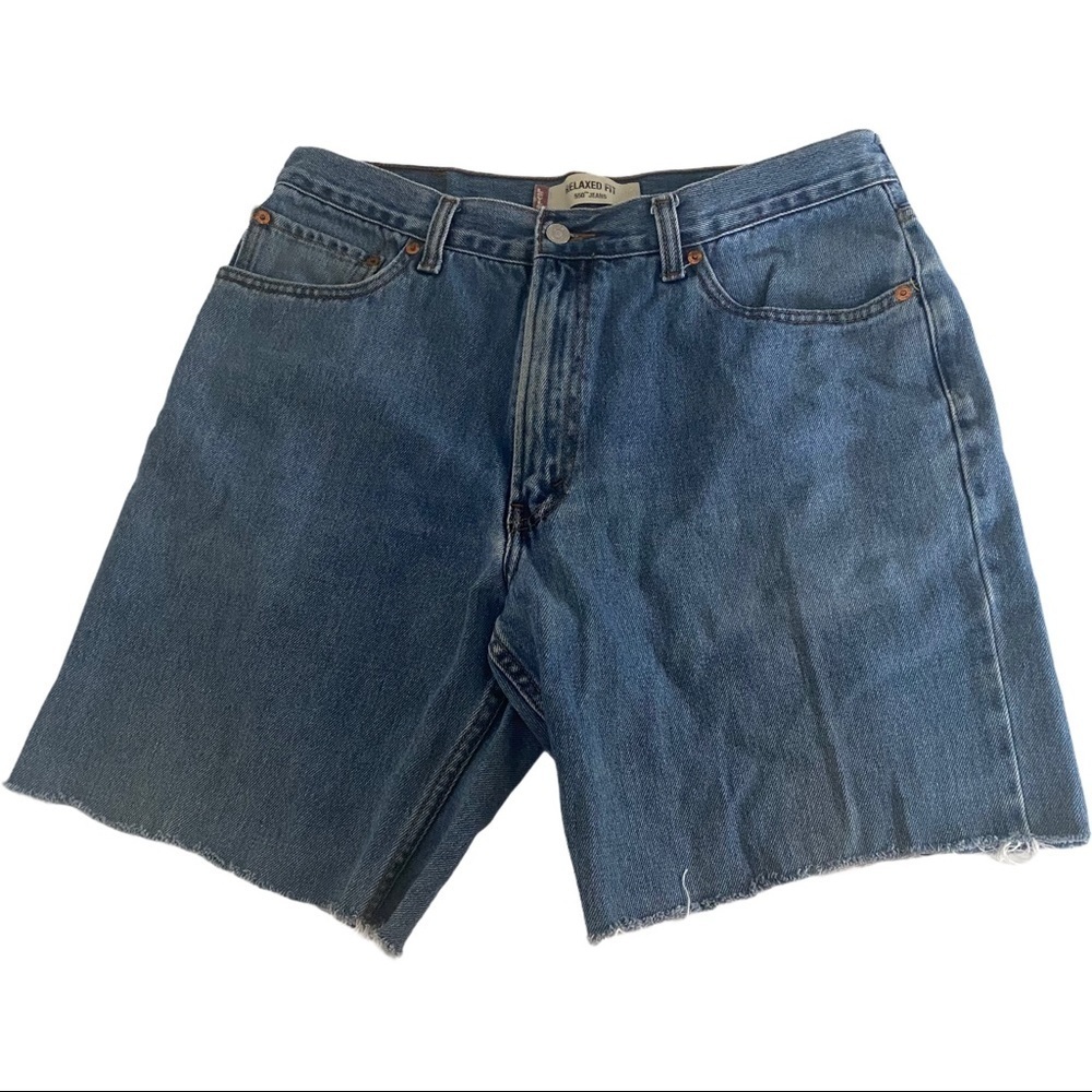 Vtg Levis 550 Sz 36 Relaxed Fit Denim Cutoff Shorts Raw Hem Jorts Medium Wash